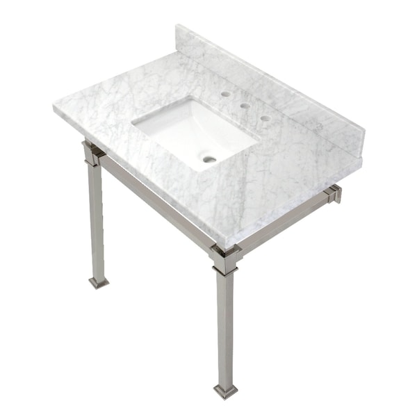 Kingston Brass KVPB36MSQ6 36-Inch Carrara Marble Console Sink, Marble White/Polished Nickel KVPB36MSQ6 - main